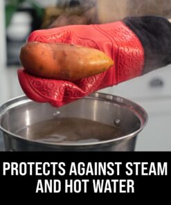 HOMWE Extra Long Professional Silicone Oven Mitt, Oven Mitts with Quilted Liner, Heat Resistant Pot Holders, Flexible Oven Gloves, Red, 1 Pair, 14.7 Inch 30 81FH5yP40L