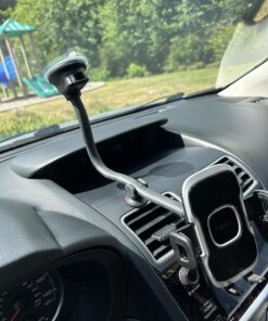 1Zero Solid Car Truck Phone Mount Holder with 14-Inch Gooseneck Long Arm, Windshield Window Mobile Holders w/Industrial-Strength Suction Cup, Anti-Shake Stabilizer Compatible All Cell Phones iPhone Black Mirror Surface with Silver Ring 32 81FHFxcgKzL