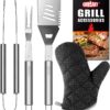 GRILLART Grill Tools Grill Utensils Set - 3PCS BBQ Tools, Stainless Barbeque Grill Accessories - Spatula/Tongs/Fork, with Insulated Glove, Ideal BBQ Set Grilling Tools for Outdoor Grill, Gifts for Men Black 14 81FKt7h9AwS