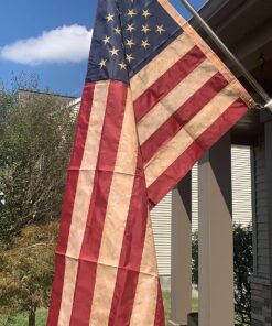 ANLEY Vintage Style Tea Stained American US Flag 3x5 Foot Nylon - Embroidered Stars and Sewn Stripes - 4 Rows of Lock Stitching - Antiqued USA Banner Flags with Brass Grommets 3 X 5 Ft 38 81FNqFew6QL