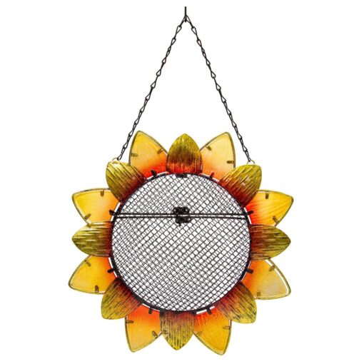 Evergreen Garden Sunflower Metal and Glass Hanging Mesh Bird Feeder - 12.5”W x 3" D x 17" H