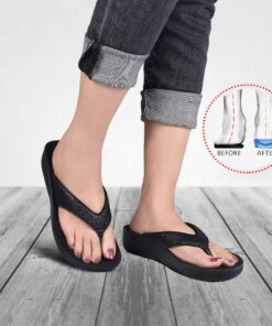 AEROTHOTIC Women's Comfortable Arch Support Summer Orthotic Flip Flops Sandals 9 Crystal Black 23 81FRISkywYL