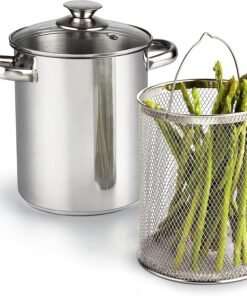 Cook N Home Deep Fryer Pot, Japanese Tempura Small Stainless Steel Deep Frying Pot, 304 Stainless Steel with Oil Drip Drainer Rack, Glass Lid, 6.3 inch/ 4Quart, for Kitchen French Fries, Chicken 17 81FRKAXKIyL