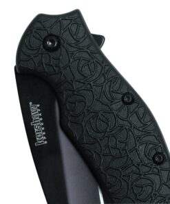 Kershaw Kuro Tanto Black Serrated Pocket Knife, 3.1” Steel Blade with Assisted Opening, Glass-Filled Nylon Handle with Deep-Carry Pocketclip, Small Folding Knife 27 81FUAHUkWL