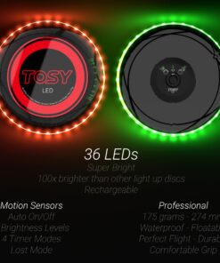 Alternative view of TOSY Flying Disc - 16 Million Color RGB or 36 or 360 LEDs, Extremely Bright, Smart Modes, Auto Light Up, Rechargeable, Cool Fun Christmas, Birthday & Camping Gift for Men/Boys/Teens/Kids, 175g frisbee Blue 36 Leds (Black Disc)