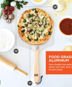OUII Pizza Peel Aluminum Metal Pizza Paddle - 12 x 14 inch. Pizza Cutter Rocker 14'' Blade Pizza Spatula for Pizza Stone, Pizza Oven Accessories. Pastry, Dough, Bread Peel and Rocker Knife Pizza Tools 12" X 14" NON-PERFORATED 22 81FWg2jlOYL