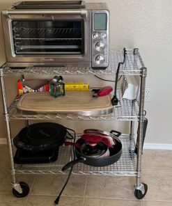 Seville Classics UltraDurable NSF Commercial Heavy Duty Metal Rolling Utility Cart, w/ Steel Shelves, Handle Bar for Restaurant, Garage, Warehouse, Kitchen, Office, Top Shelf (36"W x 18"D) Chrome Top Shelf (36"W x 18"D) 46 81FX5cbGJIL