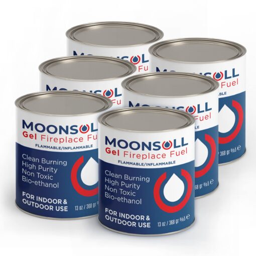 MoonSoll Gel Fuel Cans for Fire Bowl and Fireplace (6 x 13oz) Indoor/Outdoor use Fire Pit Tabletop, Gel Fuel Cans for Portable Fire Pit (6 Pack 368gr) 6 Pack (13 oz. / 368 gr)