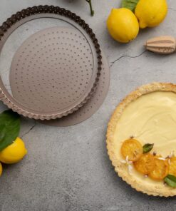 HAPPIELS Non-Toxic Nonstick 9-inch Tart Pan with Removable Bottom Perforated | Round Gold Quiche Pan 9'' Tart Pan 17 81FZnzfoXOL