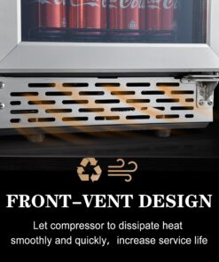 Beverage Refrigerator, Phiestina15 inch 96 Cans Built-in or Freestanding Beverage Cooler Mini Fridge with Auto Defrost,Glass Door & 6 Removable Shelves for Home Bar Office 22.4"D x 14.9"W x 33.9"H Stainless Steel 23 81FbquK8U2L