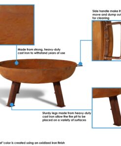 Sunnydaze 34-Inch Rustic Cast Iron Outdoor Raised Fire Pit Bowl with Handles - Oxidized Finish Rust 34 in 19 81FbtM1flHL