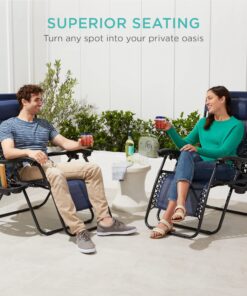 Best Choice Products Set of 2 Adjustable Steel Mesh Zero Gravity Lounge Chair Recliners w/Pillows and Cup Holder Trays, Navy Blue 32 81Fc0kMgW L