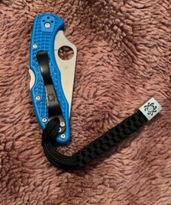 Alternative view of Spyderco - Black Lanyard with Silver Square Bead - Box-Weave Pattern - BEAD1LY