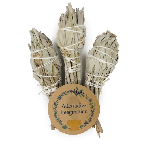 Premium Torch Style California White Sage 4 Inch Smudge Sticks. Package of 3.