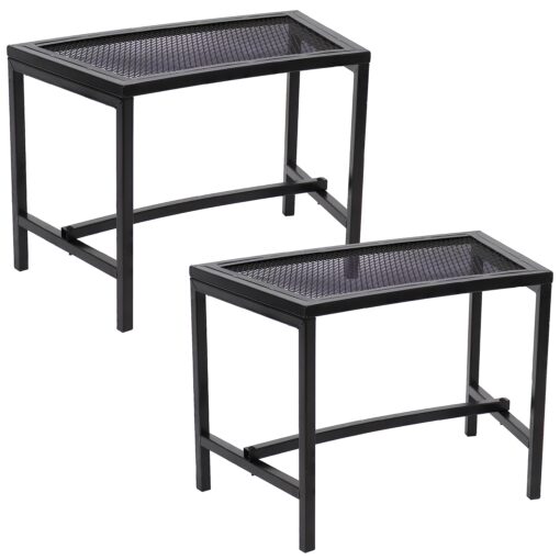 Sunnydaze Outdoor Curved Powder-Coated Black Metal Mesh Fire Pit Bench - Backless - Set of 2