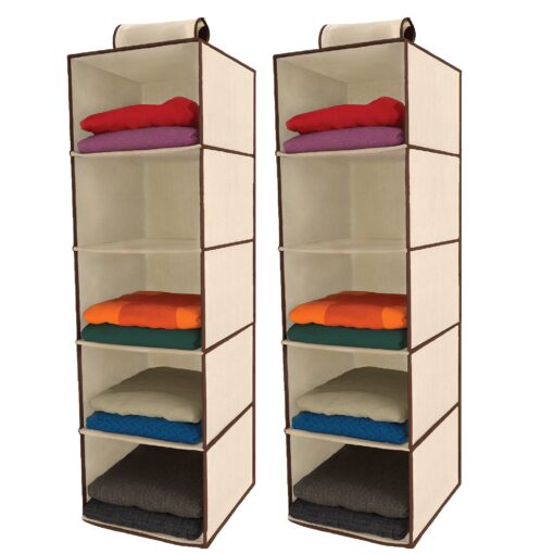 Ziz Home Hanging Closet Organizer | 5 Shelf Beige | Closet Hanging Organizer | Closet Organizer Hanging Shelves | Sweater Hanging Organizer | Hanging Clothes Storage Hanging Shelf Closet Organizer 2