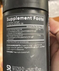 Sports Research Turmeric Curcumin C3 Complex 500 mg, Enhanced with Black Pepper and Organic Coconut Oil for Better Absorption; Non-GMO and Gluten Free - Standardized 95% Curcuminoids (120 Softgels) 120 Count (Pack of 1) Softgel 27 81Ft3oicFdL