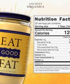 Alternative view of Ancient Organics Ghee, Organic Grass Fed Ghee Butter – Gluten Free Ghee, Clarified Butter, Vitamins & Omegas, Lactose Reduced, 100% Certified Organic, Kosher, USDA Certified – 32 Fl Oz (Pack of 1)