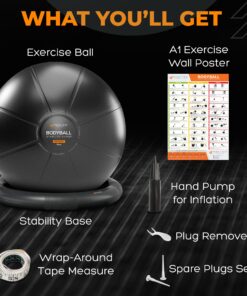 MANTRA SPORTS Heavy-Duty Exercise Ball Chair for Office Desk, Yoga Ball Chair Stability Ball with Base for Home Gym, Active Sitting Workout Ball Seat for Balance, Fitness, Birthing, Pregnancy & Labor Black (Ball & Base) 65cm (Height 5'4" - 5'10") 11 81FuePPGoML