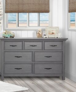 Evolur Belmar Double Dresser in Rustic Grey, Comes Assembled, Included Anti-Tip Kit, Seven Spacious Drawers, Dresser For Nursery, Bedroom, Wooden Nursery Furniture 33 x 18 x 54 inches 13 81FvJsT62NL