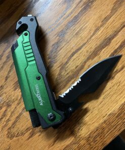 ALBATROSS 6 in 1 Survival Camping Tactical Folding Pocket Knife with Flashlight,Bottle Opener,Rope Cutter,Fire Starter,Glass Breaker,Multi-Function Tool(Green) Green 35 81Fw4nlna6L