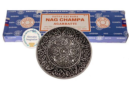 Nag Champa with Tibetan Incense Burner Holder - 100 Grams of Satya Sai Baba Incense Sticks with Decorative Incense Stick Holder - for Home Fragrance, Spiritual Gifts, Home Decor 100 Gram