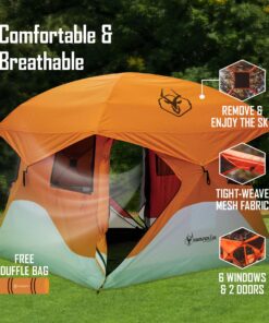 Gazelle Tents T4 Hub Tent, Easy 90 Second Set-Up, UV Resistant, Removable Floor, 4-Person, Orange, 78"x 94" x 94" 22272 T4 Orange/Grey 40 81G1HGrP L