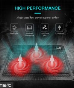 Havit HV-F2056 15.6-17 Inch Laptop Cooler Cooling Pad - Slim Portable USB Powered (3 Fans) (Black+Red) Black+Red 34 81G23rovneL