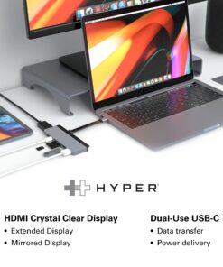 HyperDrive USB C Hub, Hyper Duo 7-in-2 USB C Adapter - MacBook Pro Adapter with Magnetic Grip, 4K HDMI, USB-C 40Gbps 100W PD, 3.1 USB-A, MicroSD/SD - Space Gray 32 81G2hHoYO6L