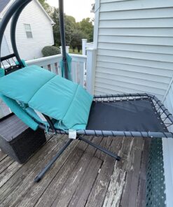 Best Choice Products Outdoor Hanging Curved Steel Chaise Lounge Chair Swing w/Built-in Pillow and Removable Canopy - Teal 33 81G8 Hw70lL