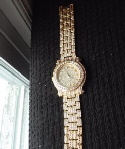 Men's 45mm Iced Diamond Watch with Roman Dial and Bling-ed Out Adjustable Metal Strap - Quartz Movement - 14k Gold or Silver - Watch, Bracelet Set or Tennis Chain Set 27 81GBDHpQEsL