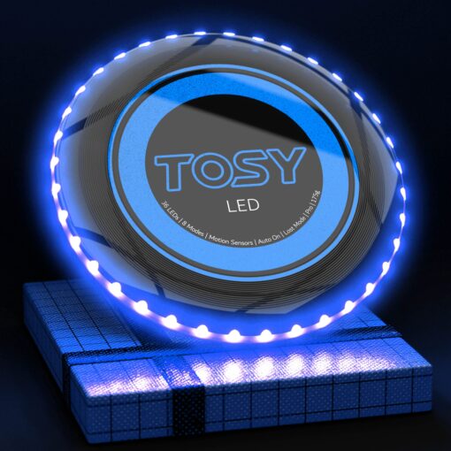 TOSY Flying Disc - 16 Million Color RGB or 36 or 360 LEDs, Extremely Bright, Smart Modes, Auto Light Up, Rechargeable, Cool Fun Christmas, Birthday & Camping Gift for Men/Boys/Teens/Kids, 175g frisbee Blue 36 Leds (Black Disc)