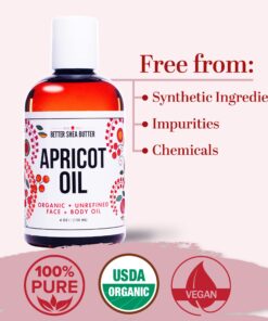 Better Shea Butter Organic Apricot Oil | 100% Pure, Cold Presssed | Massage Oil for Body and Face | Oil for Sensitive Skin | 4 oz 9 81GDBOm1nL