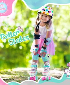 SULIFEEL Rainbow Unicorn 4 Size Adjustable Light up Roller Skates for Girls Boys for Kids A Rainbow Medium - Big Kid 30 81GDnndnsCL