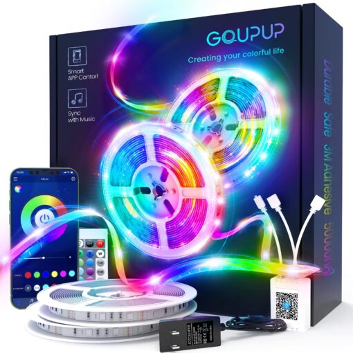 GUPUP 100 FT LED Strip Lights,Rope Lights,Bluetooth APP Control,Color Changing Light Strip,Lights sync with Music,para cuarto,LED Lights for Bedroom（Packaging Error Described as 30FT）