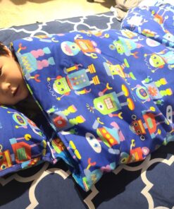 Wildkin Original Nap Mat with Reusable Pillow for Boys & Girls, Perfect for Elementary Daycare Sleepovers, Features Hook & Loop Fastener, Cotton Blend Materials Nap Mat for Kids (Robots) Robots 28 81GF9wgTxRL