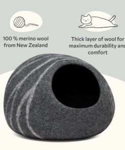 MEOWFIA Premium Felt Cat Bed Cave - Handmade 100% Merino Wool Bed for Cats and Kittens (Dark Shades) (Large, Dark Grey) Large 22 81GGfCDpTEL