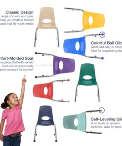 Factory Direct Partners 10364 14" School Stack Chair, Stacking Student Seat with Chromed Steel Legs and Nylon Swivel Glides for in-Home Learning or Classroom - Blue (6-Pack) 14 inch 19 81GJHtVF6IL
