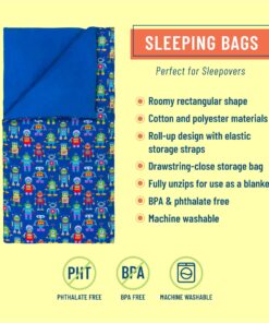 Alternative view of Wildkin Kids Sleeping Bags for Boys and Girls, Measures 57 x 30 x 1.5 Inches, Cotton Blend Materials Sleeping Bag for Kids, Ideal Size for Parties, Camping & Overnight Travel (Robots) Robots