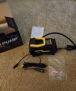 VacLife AC/DC 2-in-1 Tire Inflator - Portable Air Compressor, Pump for Car Tires (up to 50 PSI), Electric Bike 150 PSI) w/Auto Shut-Off Function, Model: ATJ-1666, Yellow (VL708) 54 81GNQK i5L