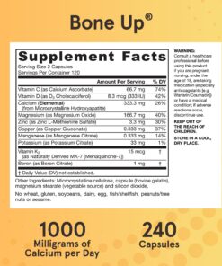Jarrow Formulas BoneUp - 240 Capsules - 120 Servings - For Bone Support & Skeletal Nutrition - Includes Naturally Derived Vitamin D3, K2 (as MK-7) & 1000 mg Calcium - Gluten Free - Non-GMO Original 120 Servings (Pack of 1) 14 81GOSMQ9ML