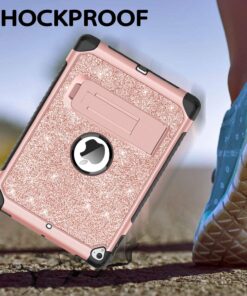 for iPad 9.7 Case 2017/2018, iPad Air 2 Case, iPad 6th/5th Generation Case with Kickstand, DUEDUE Glitter Bling 3 in 1 Heavy Duty Hard PC Cover Shockproof Full Protective Case for iPad Pro 9.7, Pink 10402-Pink 10 81GSFnKLm2L