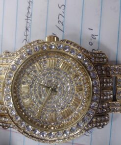 Men's 45mm Iced Diamond Watch with Roman Dial and Bling-ed Out Adjustable Metal Strap - Quartz Movement - 14k Gold or Silver - Watch, Bracelet Set or Tennis Chain Set 23 81GTdTHu1iL