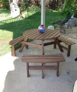 Giantex 6 Person Wooden Picnic Table Set with Wood Bench, with Umbrella Hold Design, Perfect for Outdoor Garden Yard Pub Beer Dining, Dark Brown 67"L×67" W×27.5" 37 81GTxjEKGEL