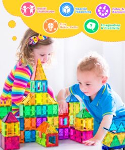 Alternative view of cossy 120Pcs Magnet Tiles Magnetic 3D Building Blocks Set Educational Construction Toys for 3+ Year Kids with Stronger Magnets, Rivets-Fastened, Educational, Recreational, Conventional 120