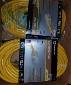 Southwire 2588SW0002 Outdoor Cord-12/3 SJTW Heavy Duty 3 Prong Extension Cord-for Commercial Use (50'; Yellow); 50 Feet 50 ft 39 81GbGKtGFRL