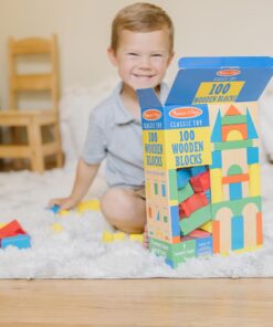 Melissa & Doug Wooden Building Set - 100 Blocks in 4 Colors and 9 Shapes 100-Piece 28 81GbOfLBaBL 1