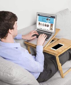 SONGMICS Laptop Desk, Folding Lap Tray, Bamboo Bed Desk with Tilting Top, Small Drawer, for Home Office, Bedroom, Natural ULLD01N 58 81Gc5C0pIqL