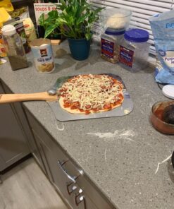 OUII Pizza Peel Aluminum Metal Pizza Paddle - 12 x 14 inch. Pizza Cutter Rocker 14'' Blade Pizza Spatula for Pizza Stone, Pizza Oven Accessories. Pastry, Dough, Bread Peel and Rocker Knife Pizza Tools 12" X 14" NON-PERFORATED 40 81Gdpx7xPHL