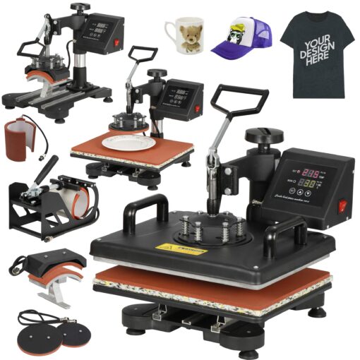 F2C 12" x 15" Heat Press Machine Pro 6 in 1 Swing Away Digital Heat Transfer Sublimation Press Combo for T-Shirt Bag Hat Cap Mug Plate